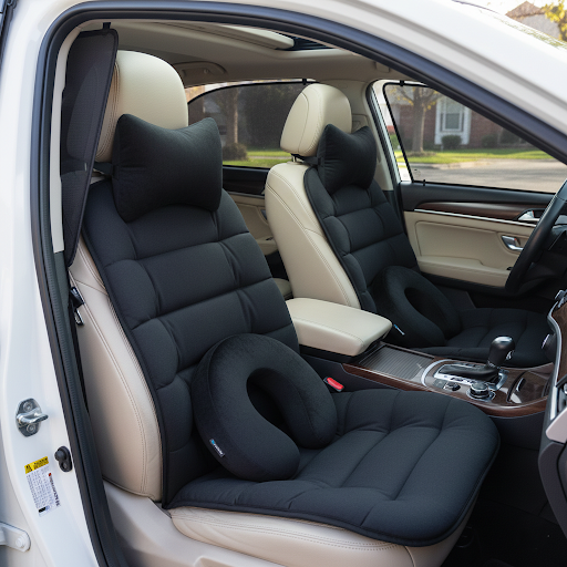 The Perfect Car Comfort Combo: Sunshades, Seat Pads, and Headrest Pillows Together