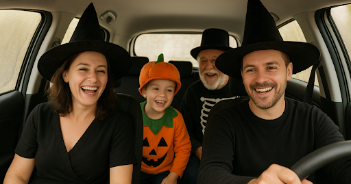 Halloween Car Rides Are Better with Sunshades (and Grandfather!)